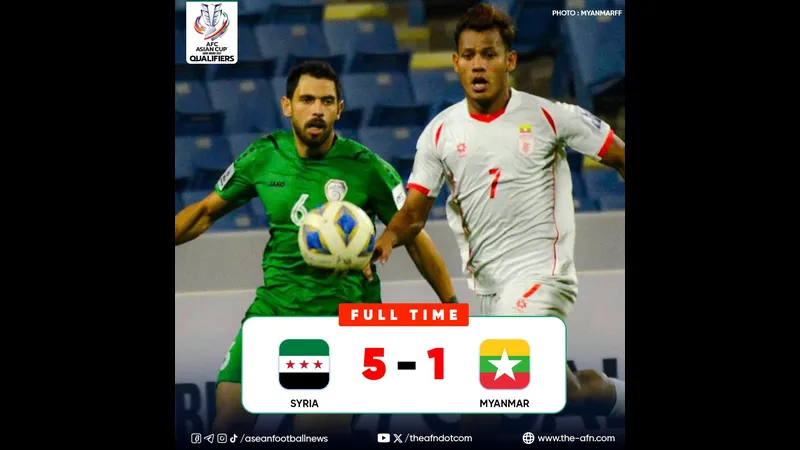 Cầu thủ Myanmar đang nỗ lực chống lại sự áp đảo của cầu thủ Syria trong trận đấu Cầu thủ Myanmar đang nỗ lực chống lại sự áp đảo của cầu thủ Syria trong trận đấu